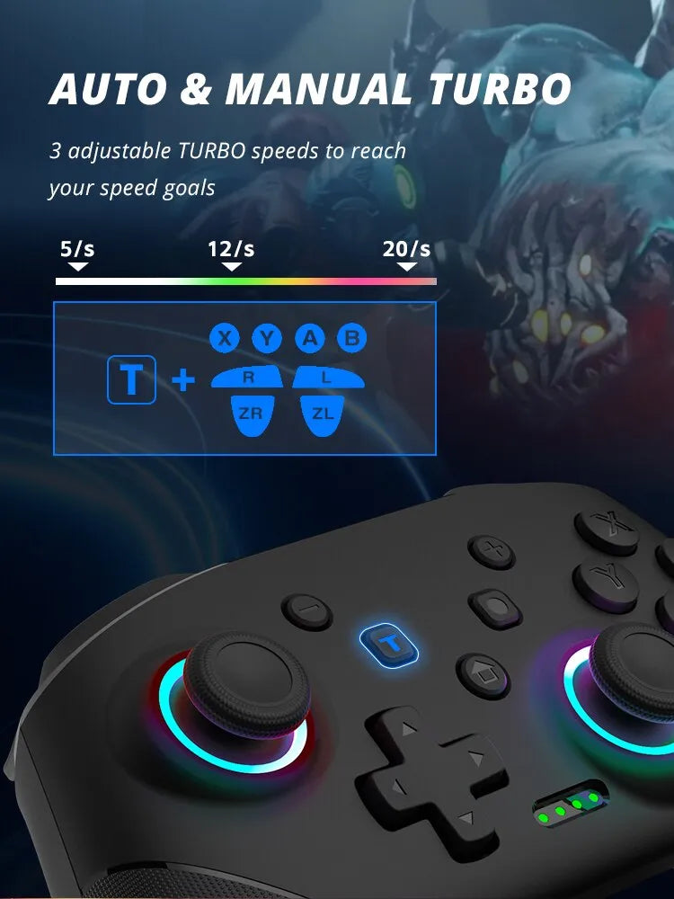 Controlador sem fio data frog para nintendo switch oled/lite console pro gamepad com bateria de 1000mah função turbo programável