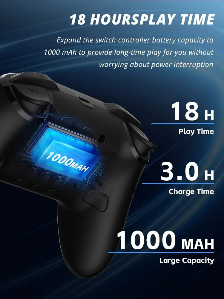 Controlador sem fio data frog para nintendo switch oled/lite console pro gamepad com bateria de 1000mah função turbo programável