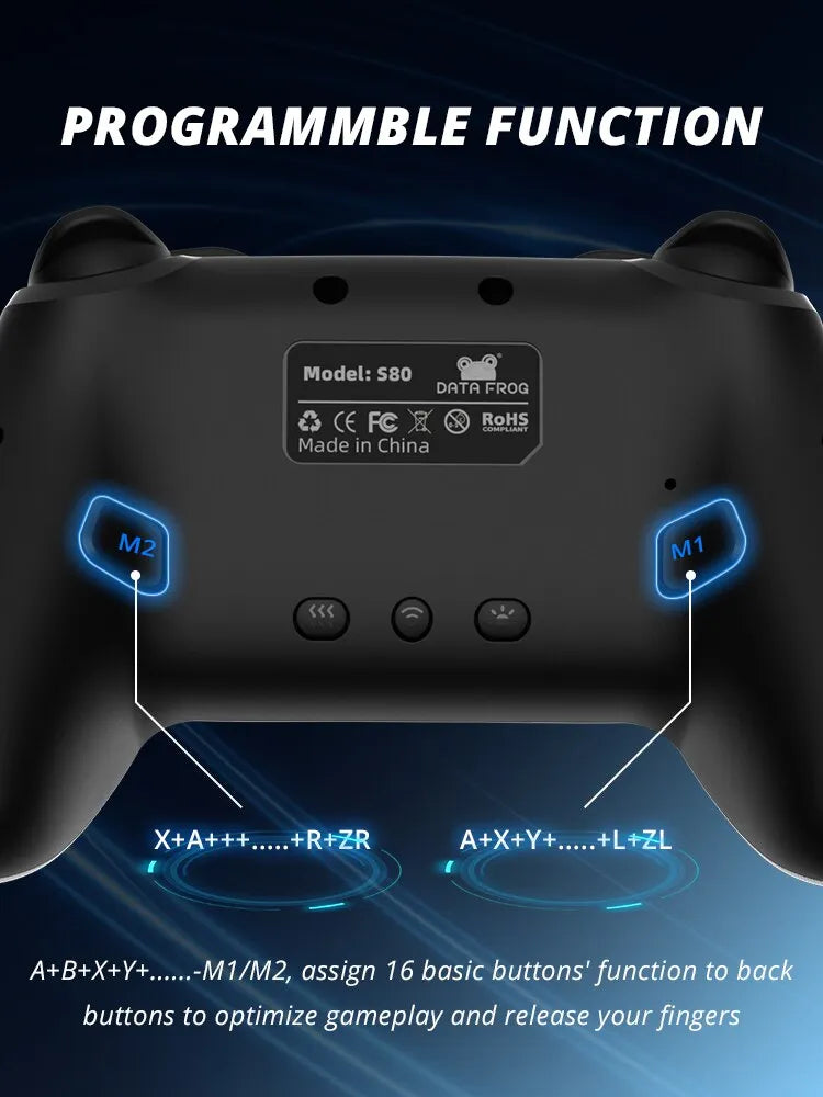 Controlador sem fio data frog para nintendo switch oled/lite console pro gamepad com bateria de 1000mah função turbo programável