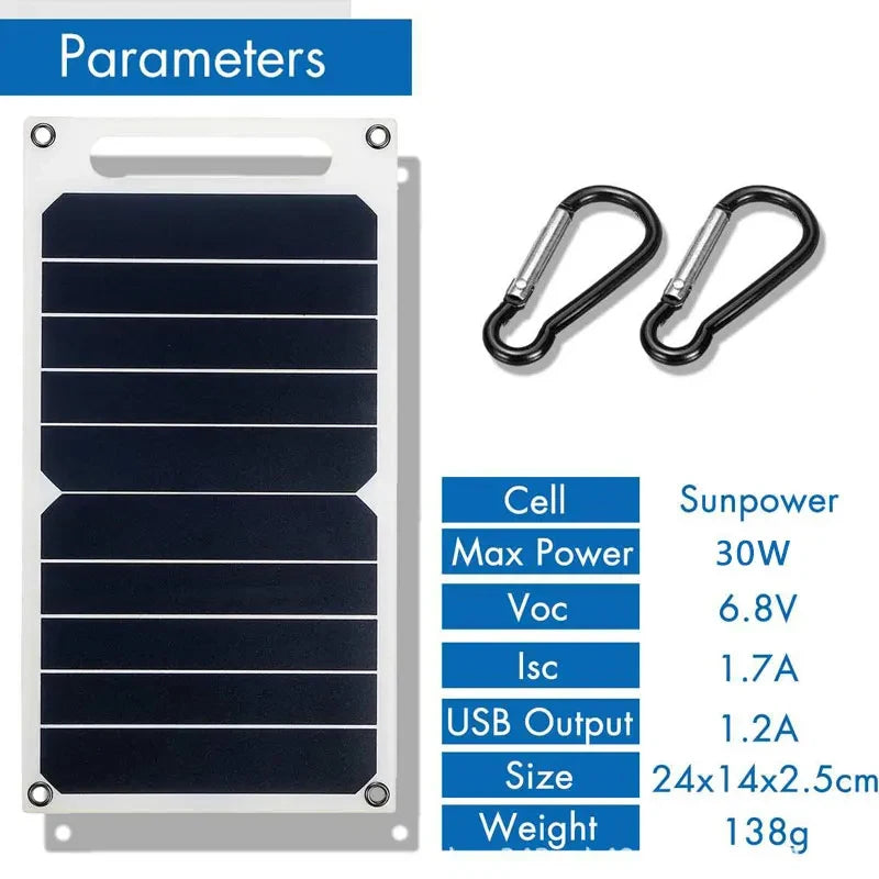 Painel solar de 30w com usb, à prova d'água,bateria portátil, carregamento de celular, painel de carregamento 6.8v